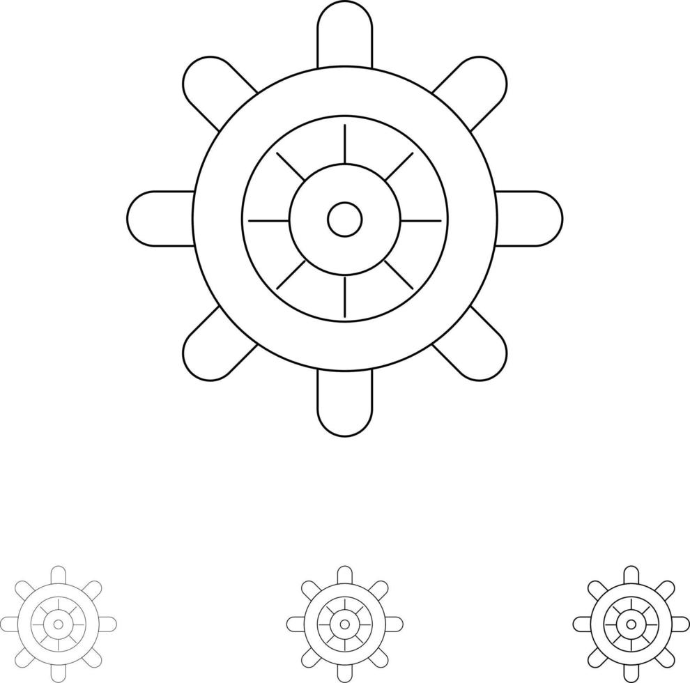 Boat Ship Wheel Bold and thin black line icon set vector