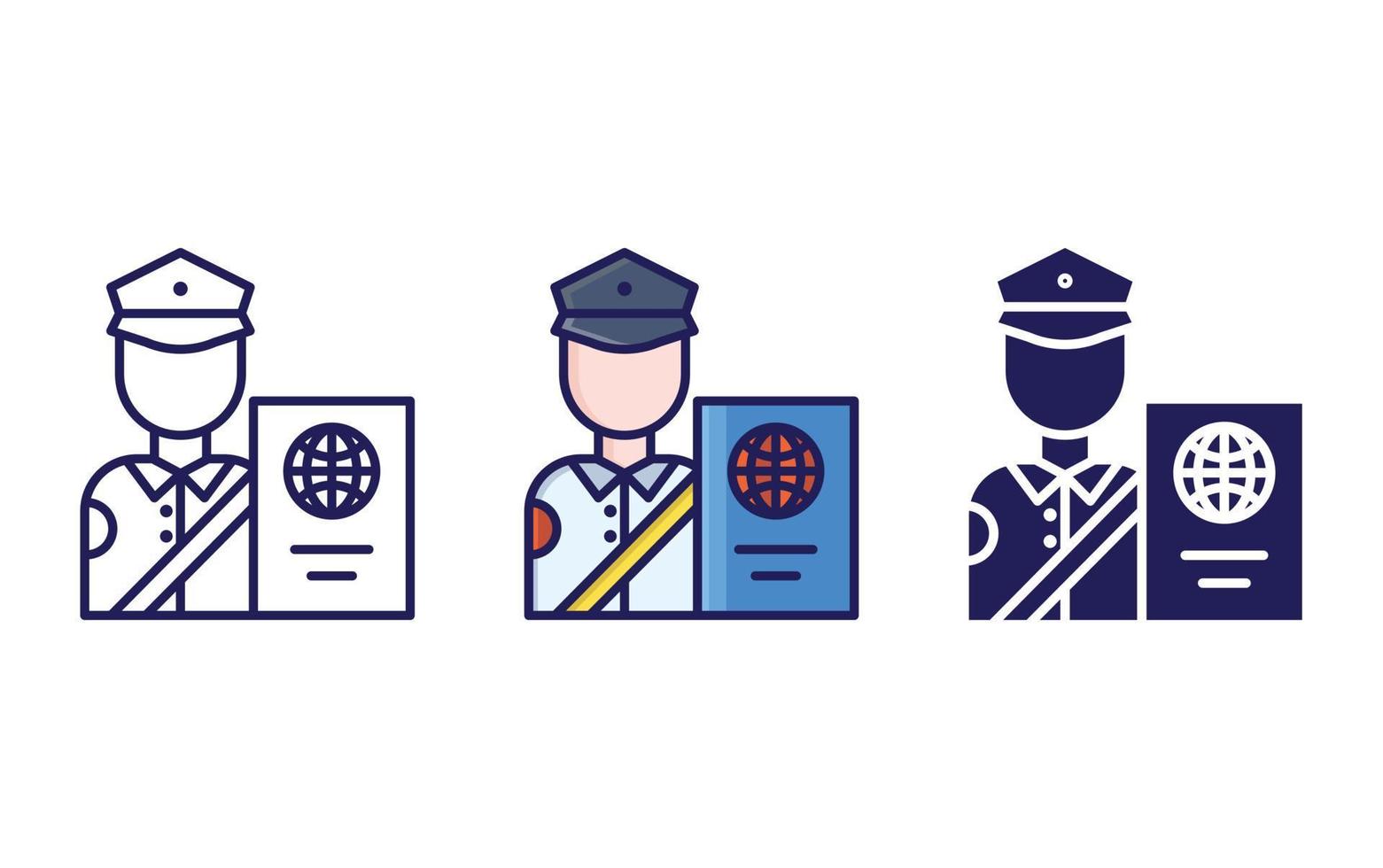 Passport control line and glyph icon, vector illustration