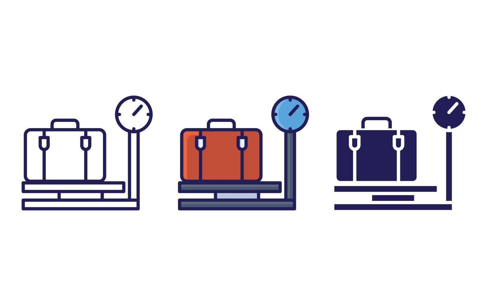 límite de peso, línea de bolsa de equipaje e icono de glifo, ilustración vectorial vector