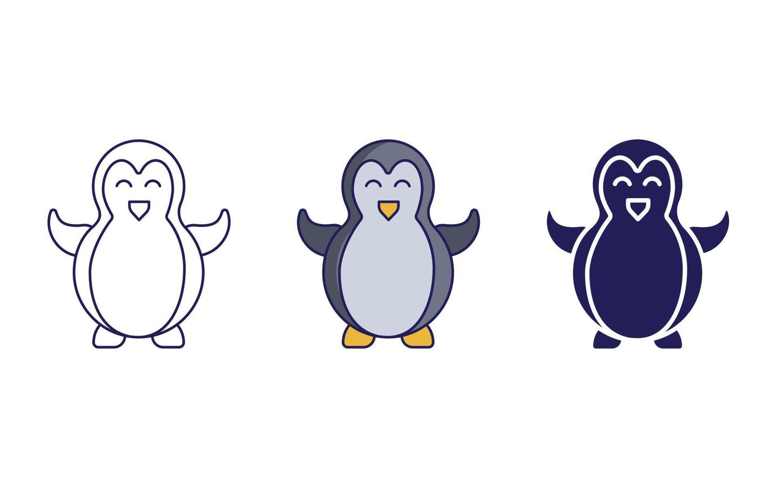 icono de línea y glifo de pingüino, ilustración vectorial vector