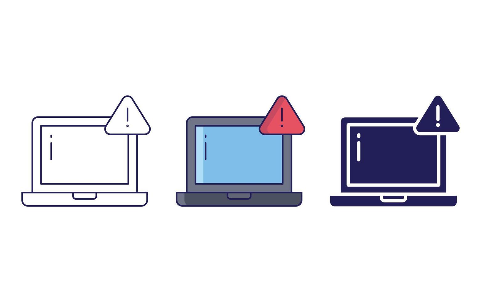 Computer, warning line and glyph icon, vector illustration