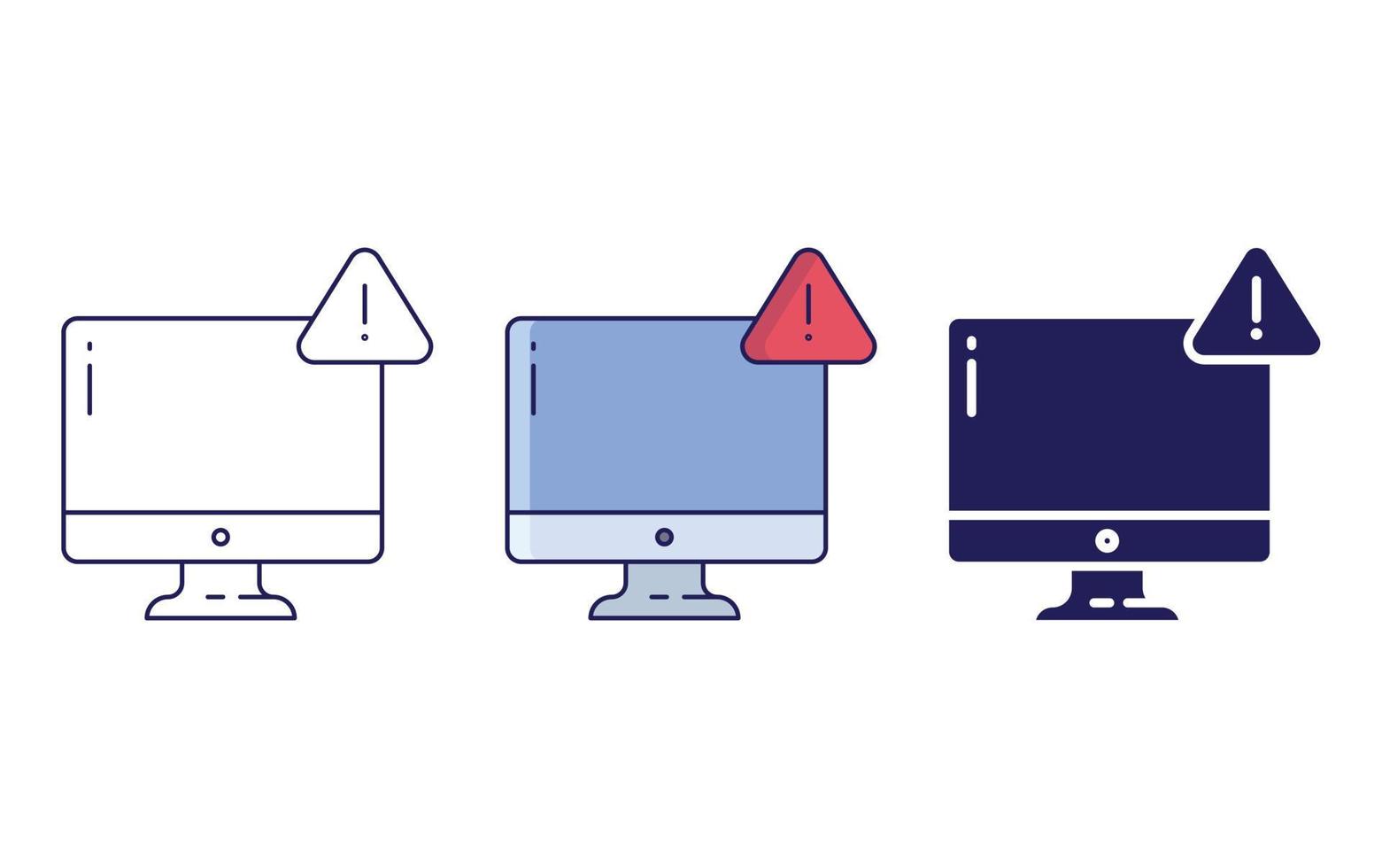 Computer, warning line and glyph icon, vector illustration