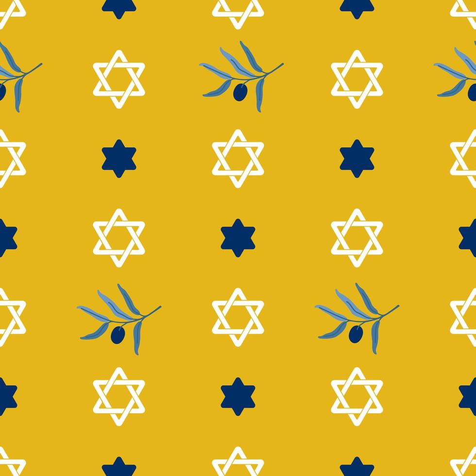 Hanukkah seamless pattern. Jewish holiday repeating endless background with David star and olive branch vector