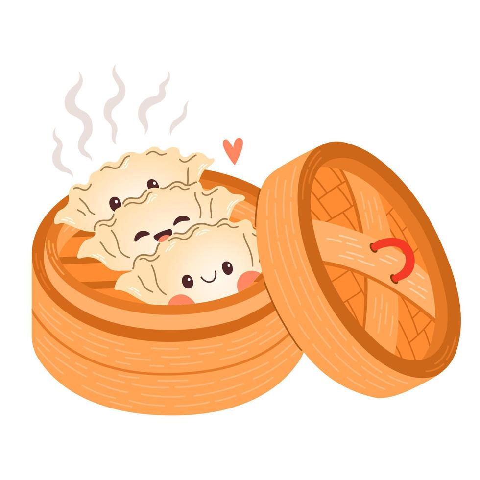 Gyoza cartoon vector isolated on white background. Hand drawn japanese gyoza snack