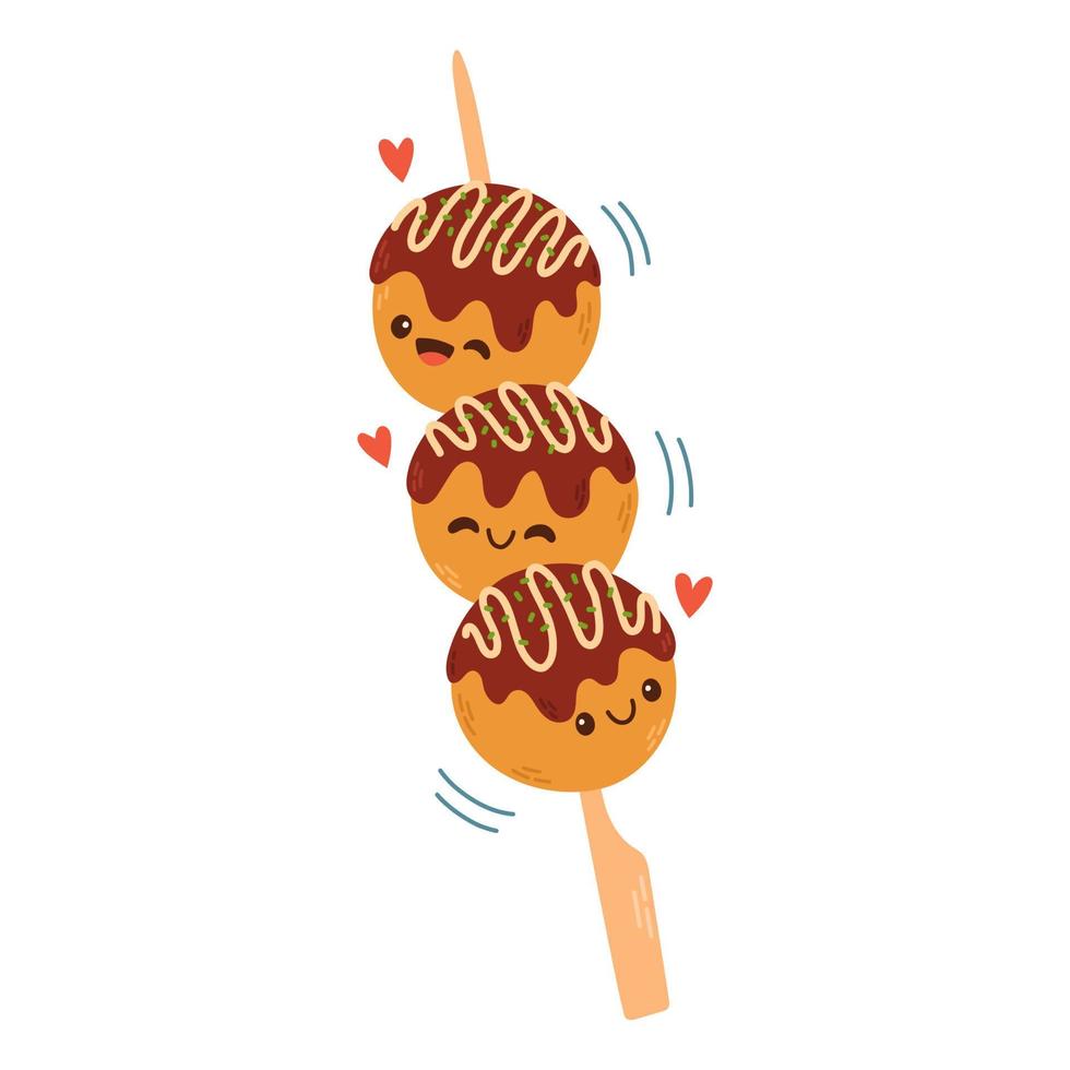 takoyaki vector comida asiática. lindo takoyaki sobre fondo blanco. espacio libre para texto. ilustración vectorial