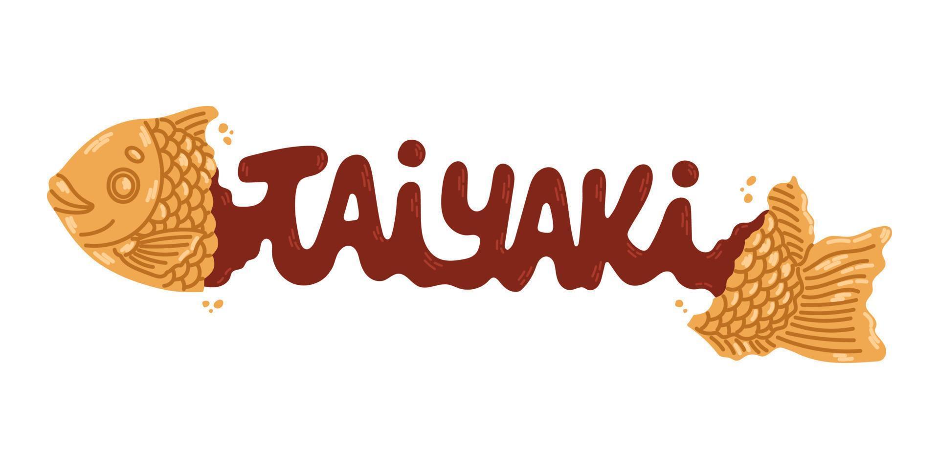 Taiyaki japanese bakery. Fish-shaped cake with red bean filling. Japanese street food. Cartoon vector illustration.