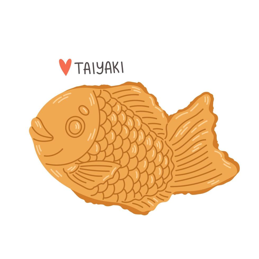 Taiyaki japanese bakery. Fish-shaped cake with red bean filling. Japanese street food. Cartoon vector illustration.
