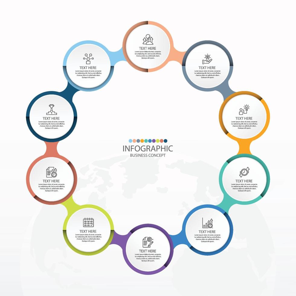 Basic circle infographic template with 10 steps. vector