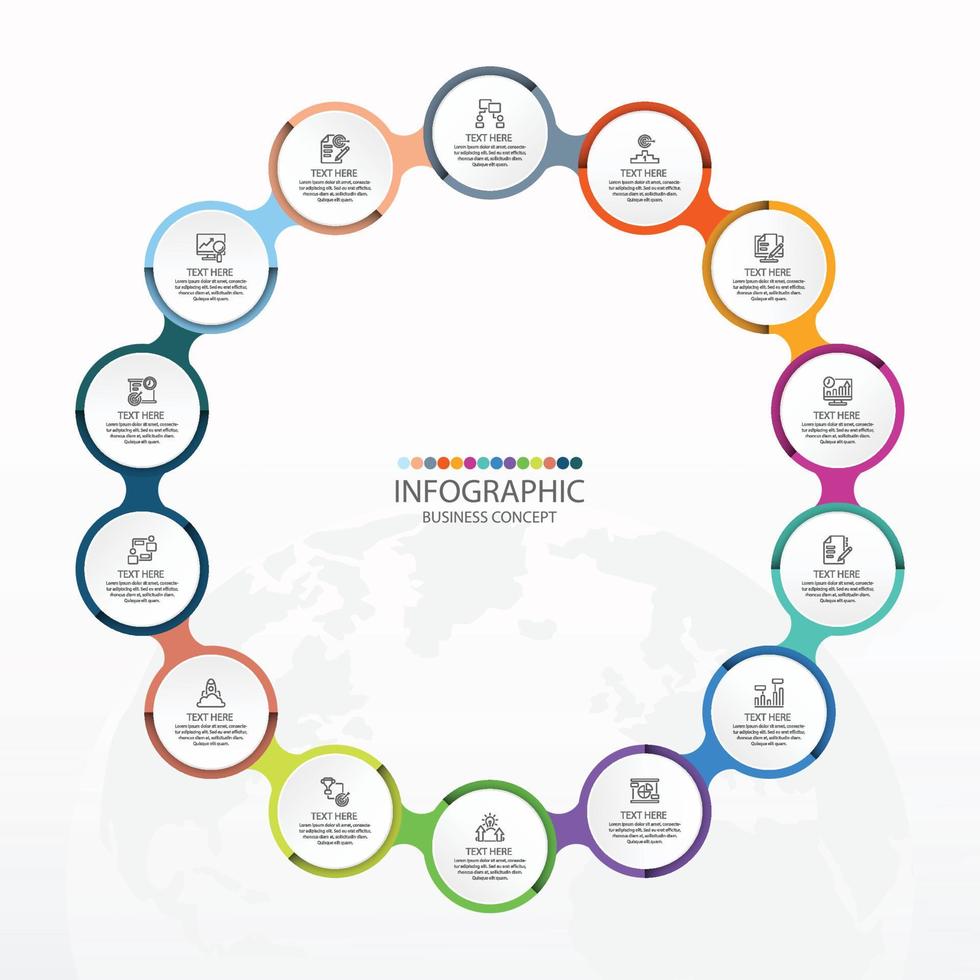 Basic circle infographic template with 14 steps. vector