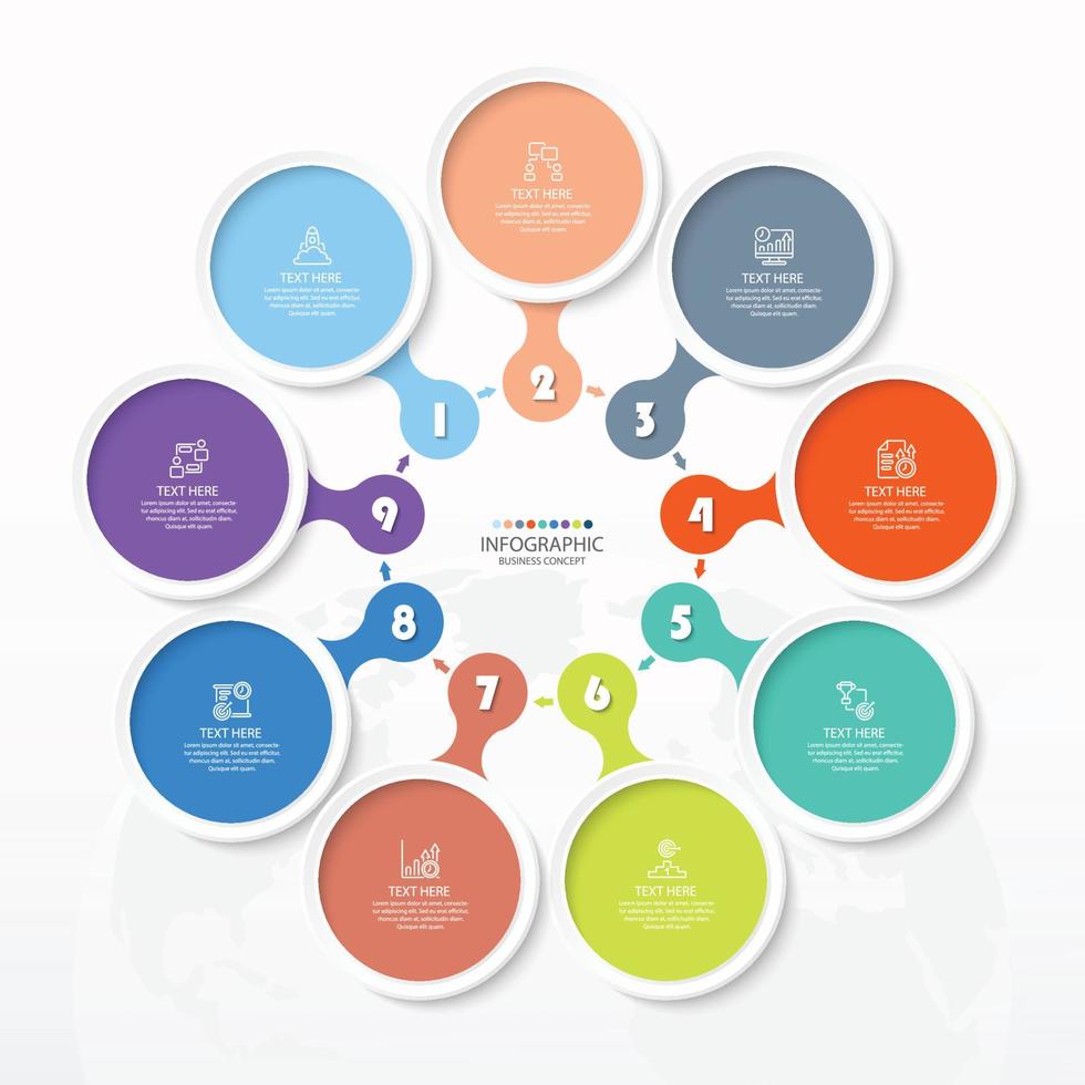 plantilla infográfica de círculo básico con 9 pasos, procesos u opciones. vector