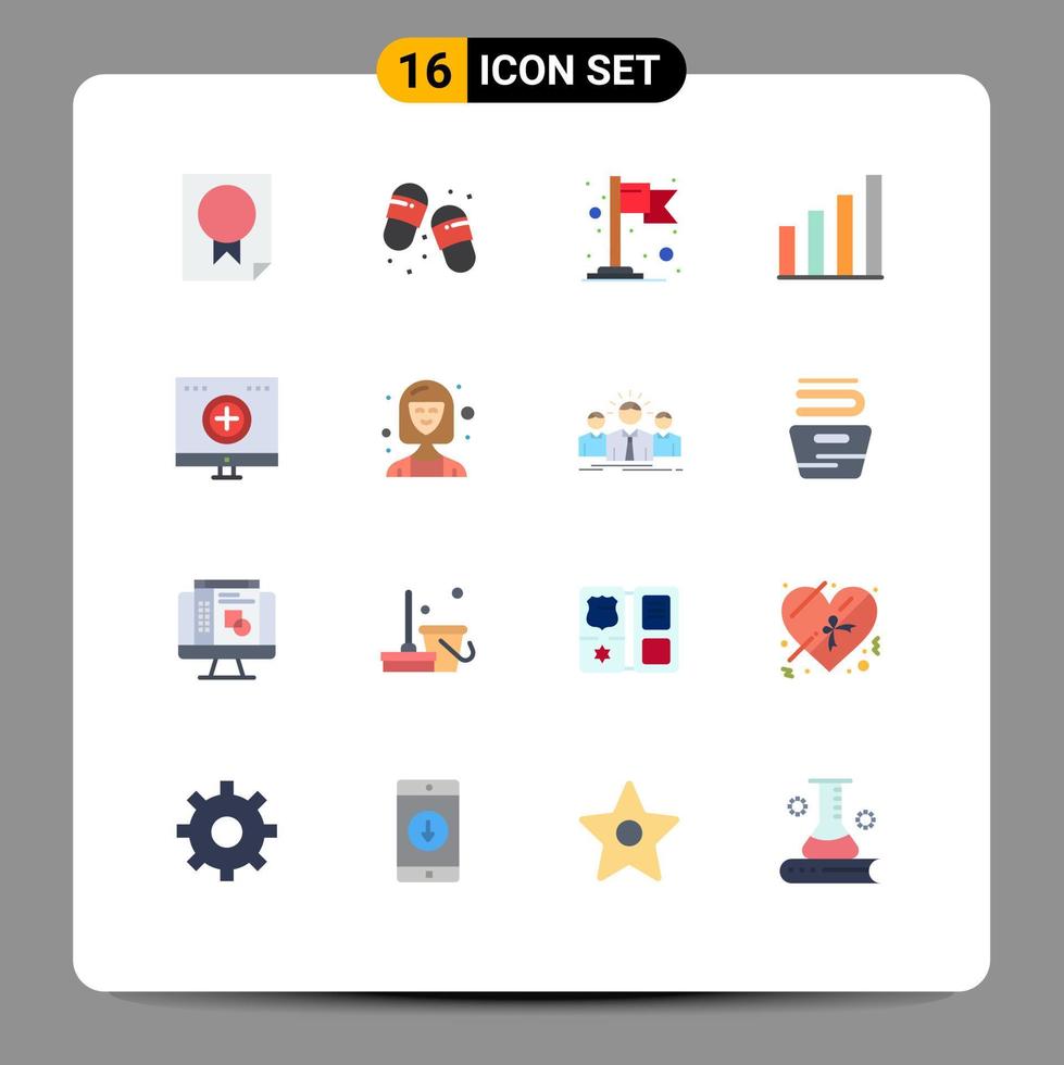 Pack of 16 Modern Flat Colors Signs and Symbols for Web Print Media such as computer user slippers signal analytic Editable Pack of Creative Vector Design Elements