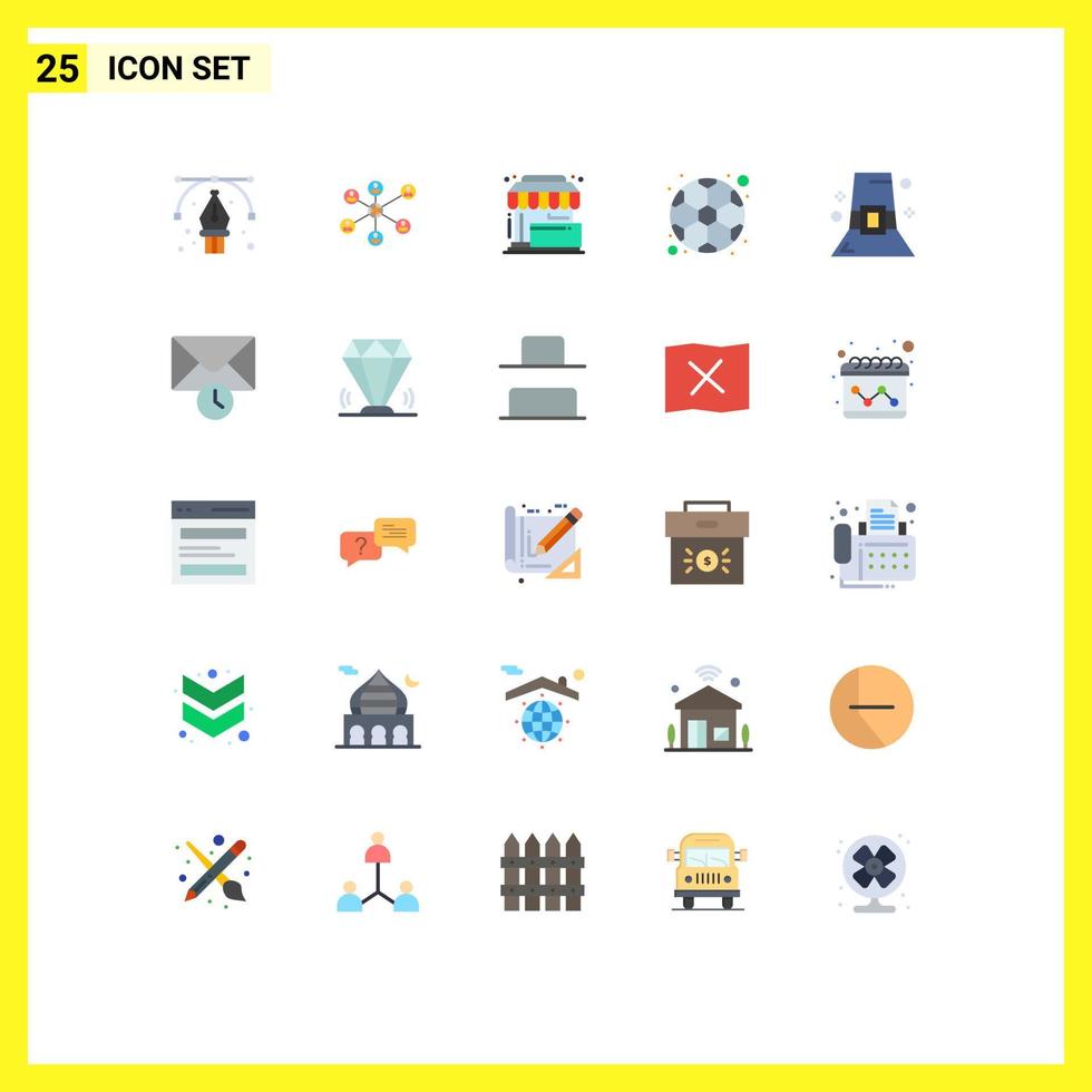 25 User Interface Flat Color Pack of modern Signs and Symbols of fashion soccer purchase football place Editable Vector Design Elements