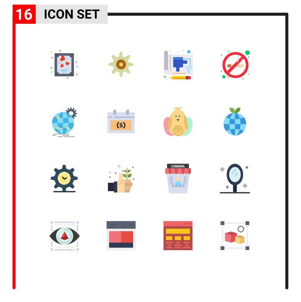 16 Creative Icons Modern Signs and Symbols of globe international drawing smoking no Editable Pack of Creative Vector Design Elements