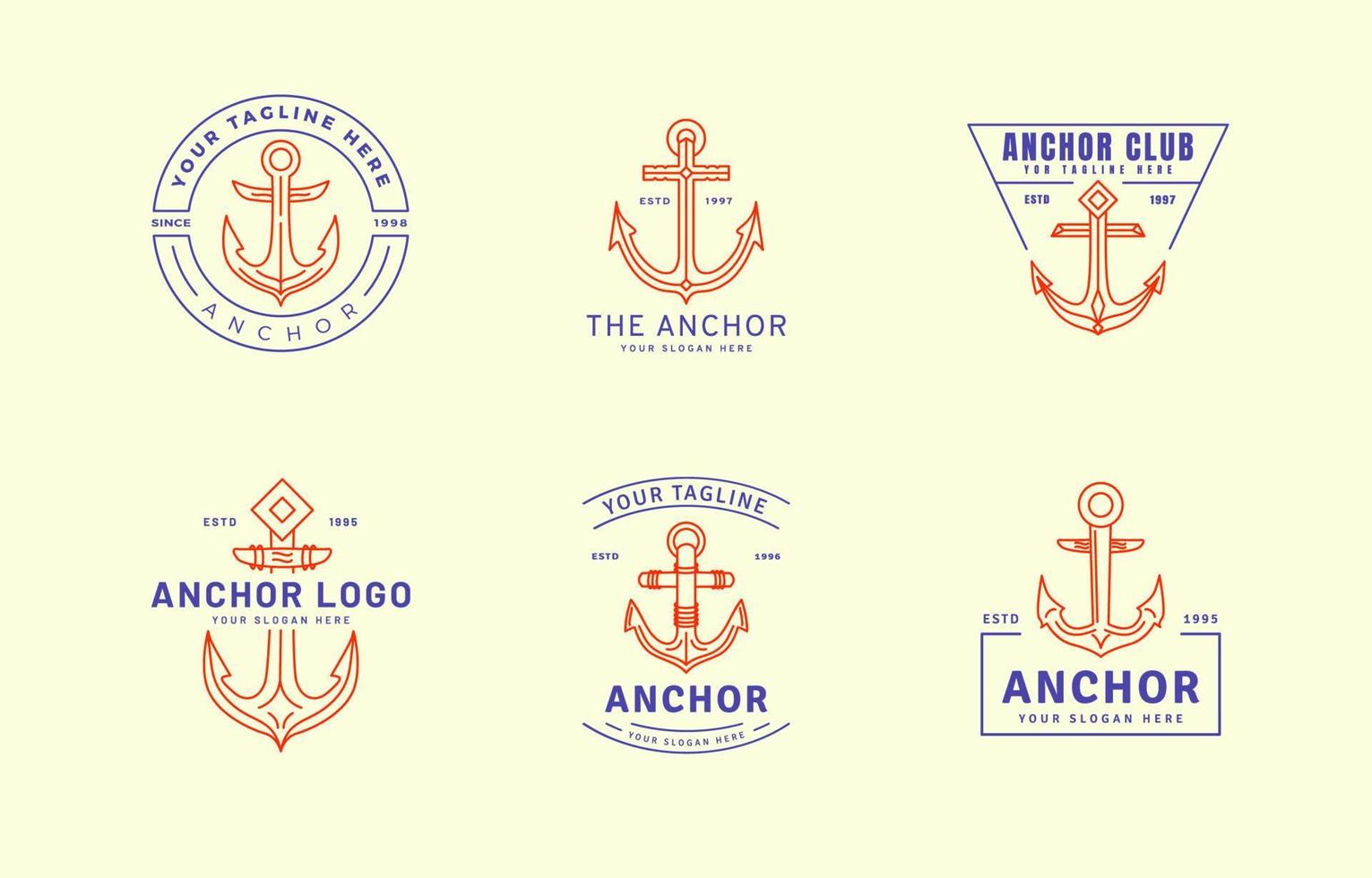 conjunto de logotipo vintage ancla vector