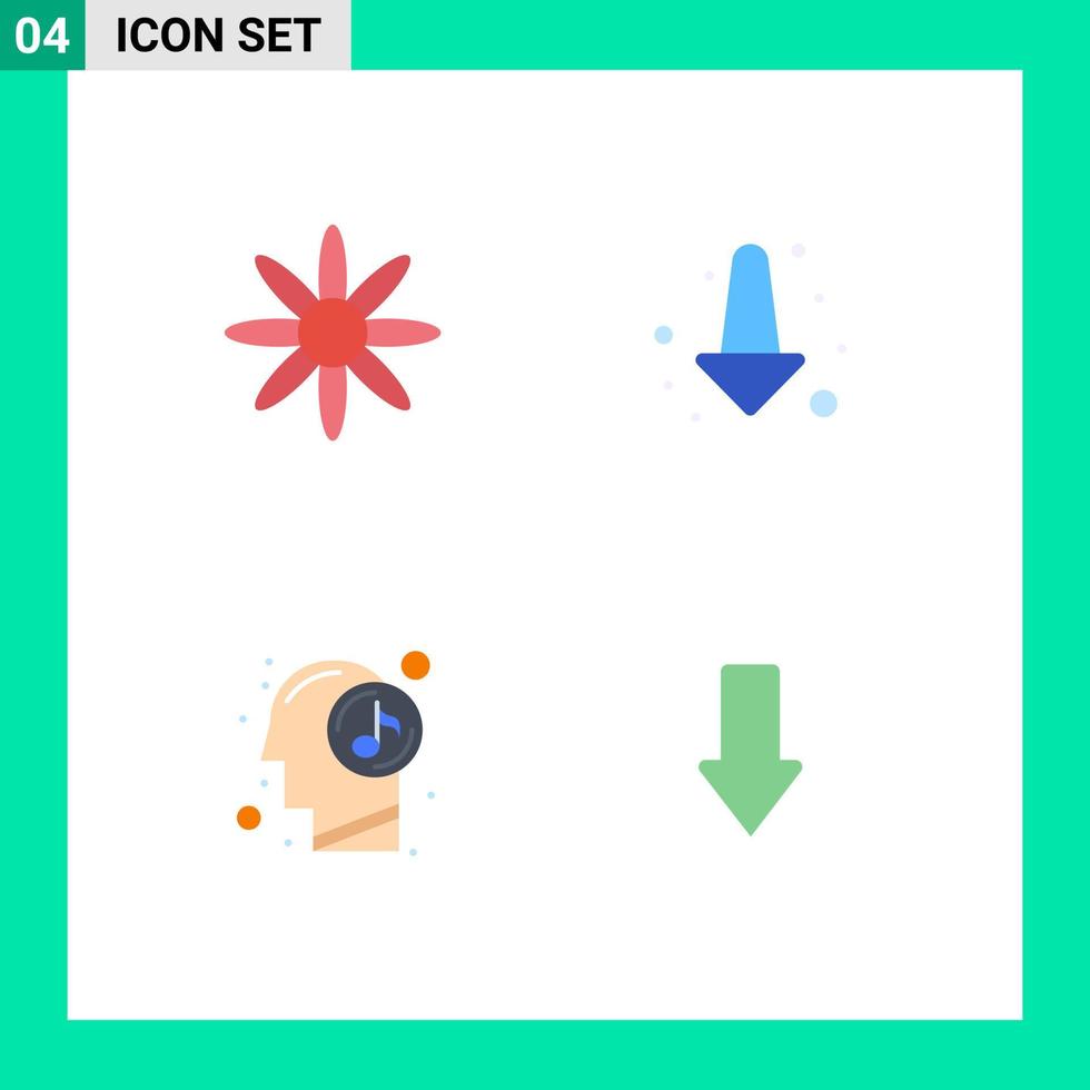 Modern Set of 4 Flat Icons Pictograph of flower relaxed arrow human arrows Editable Vector Design Elements