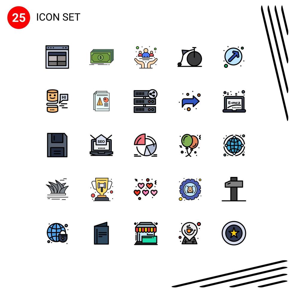 Modern Set of 25 Filled line Flat Colors Pictograph of vehicles bicycle funds health community Editable Vector Design Elements