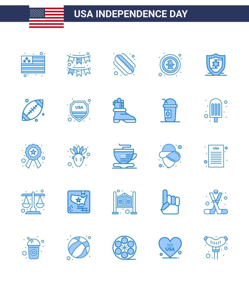 Stock Vector Icon Pack of American Day 25 Blue Signs and Symbols for protection badge american eagle bird Editable USA Day Vector Design Elements