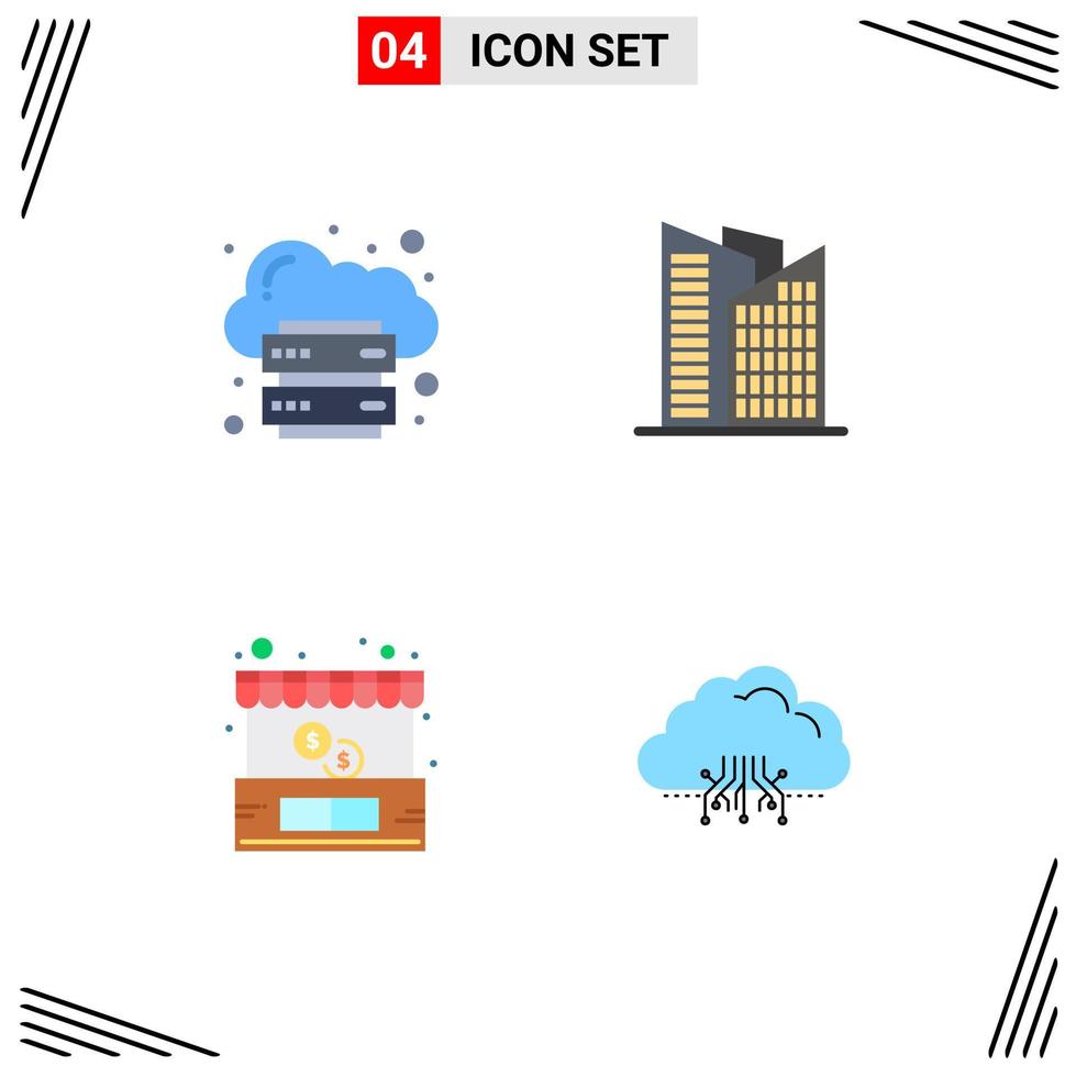 Set of 4 Commercial Flat Icons pack for cloud ecommerce internet office money Editable Vector Design Elements