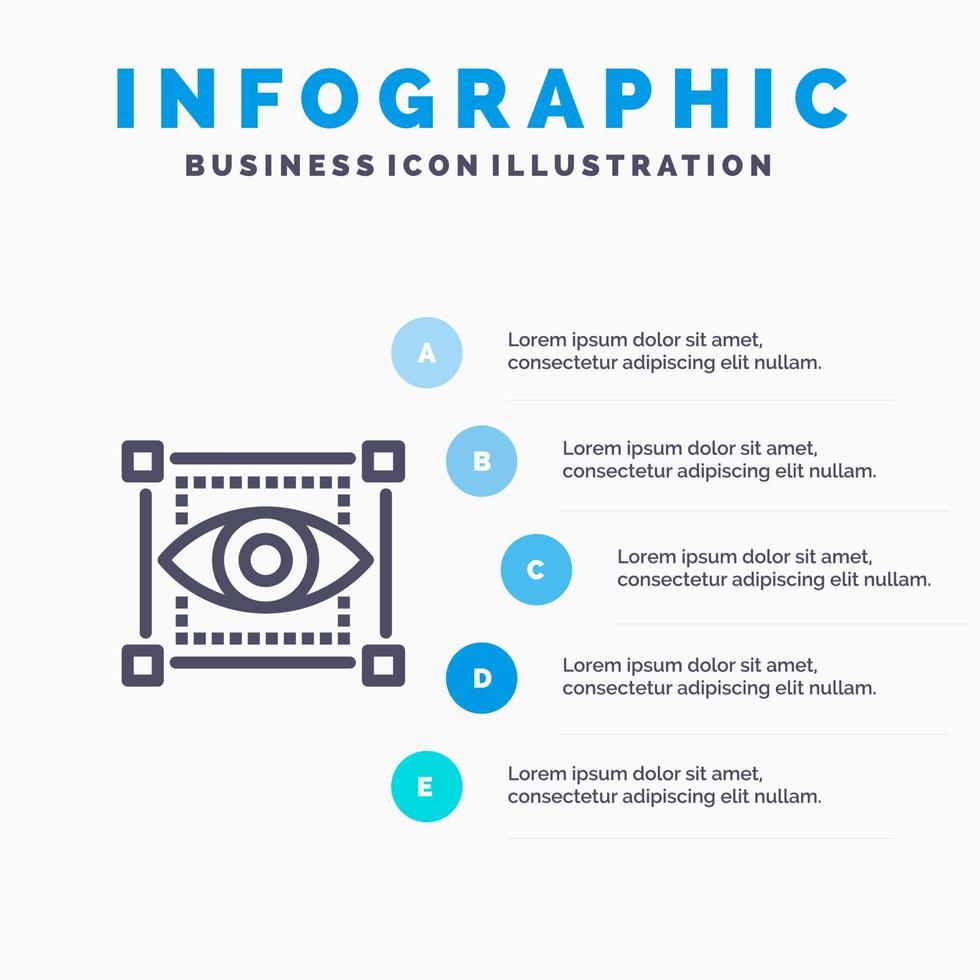 vista visual boceto ojo plantilla de infografía azul plantilla de icono de línea de vector de 5 pasos