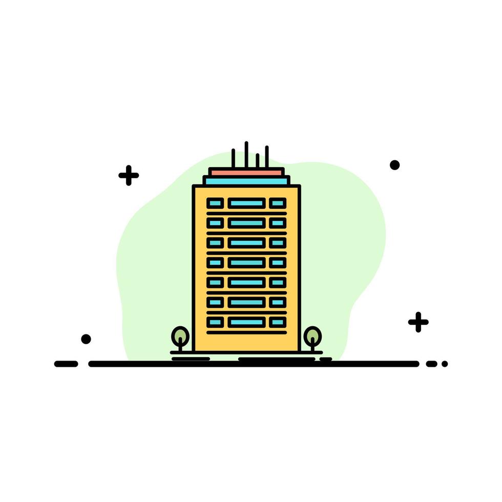 Building Office Skyscraper Tower  Business Flat Line Filled Icon Vector Banner Template