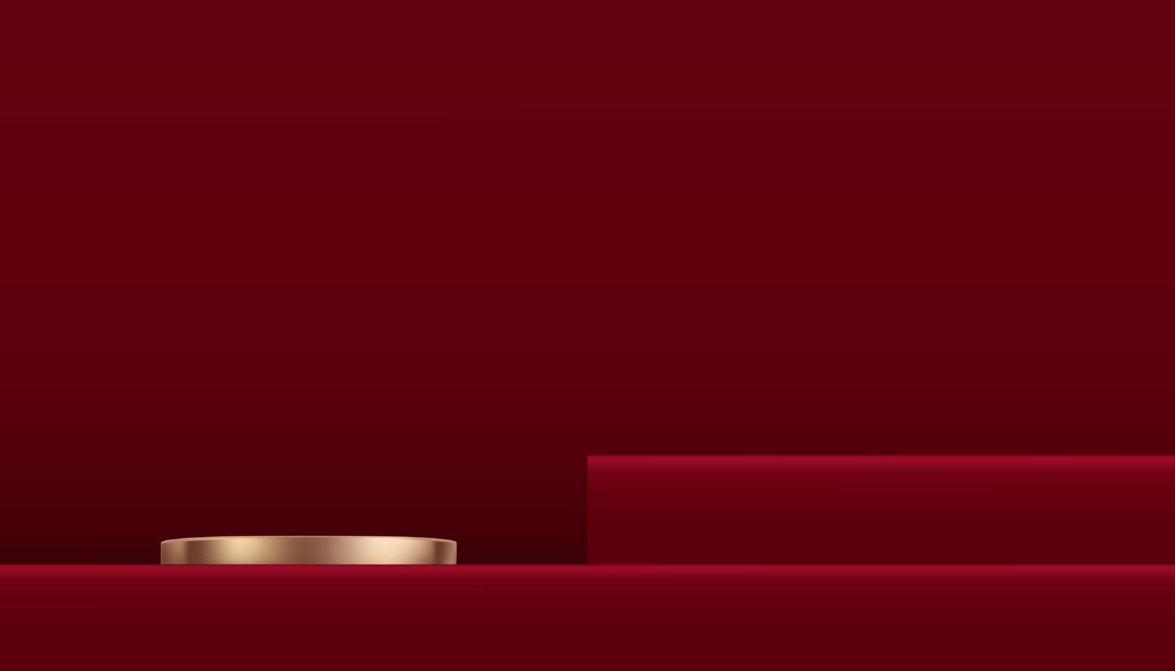 Podio de cilindro de oro rosa con pantalla 3d sobre fondo de pared roja,  escena de