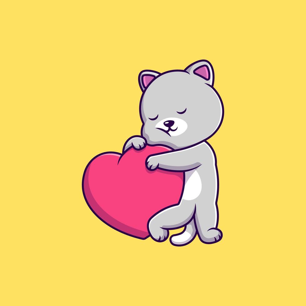 Cute Cat Hug Love Heart Cartoon Vector Icons Illustration. Flat Cartoon Concept. Suitable for any creative project.