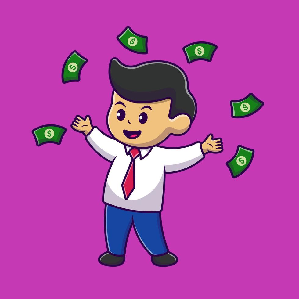 Man Employee With Money Rain Cartoon Vector Icons Illustration. Flat Cartoon Concept. Suitable for any creative project.