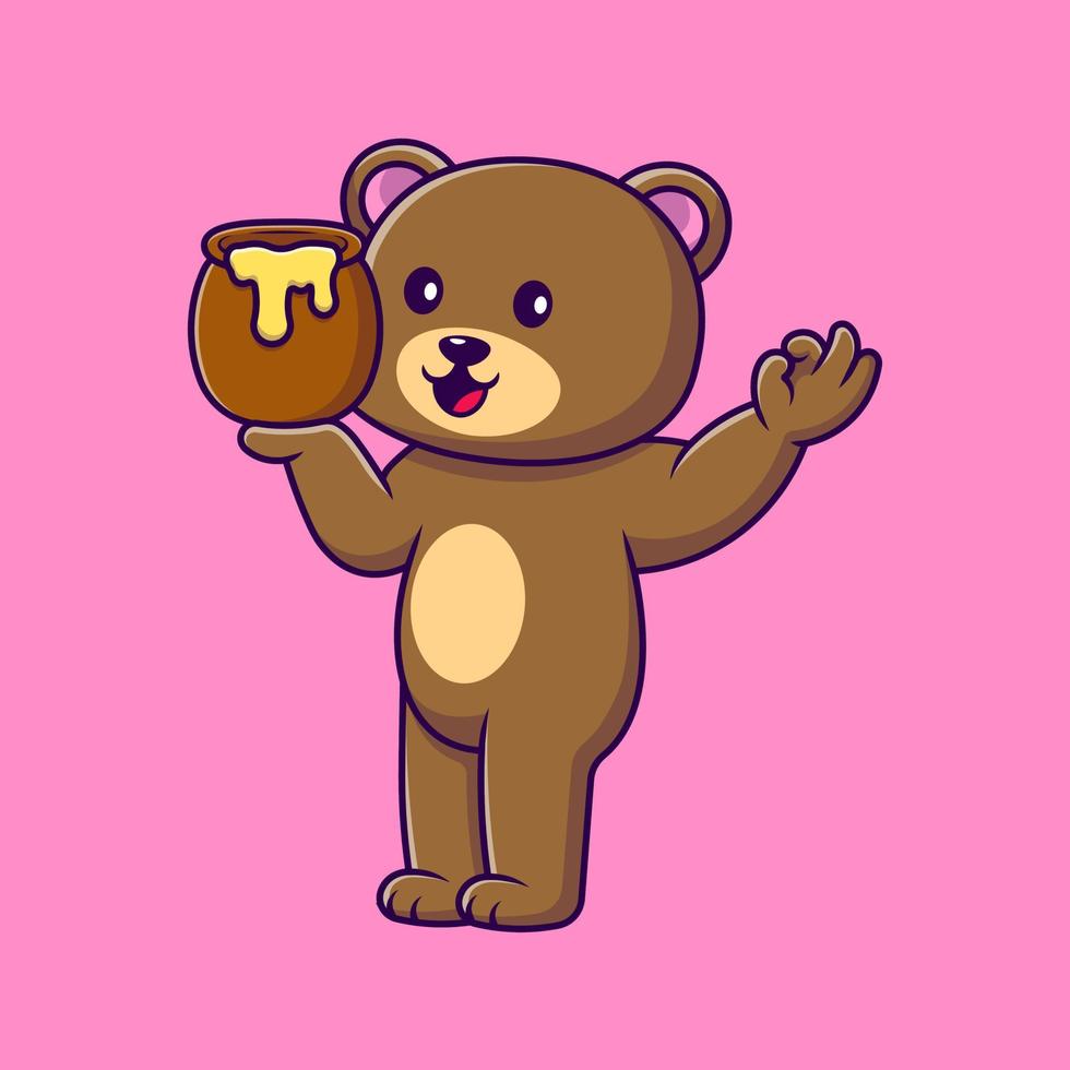 Cute Bear Holding Honey Barrel Cartoon Vector Icons Illustration. Flat Cartoon Concept. Suitable for any creative project.