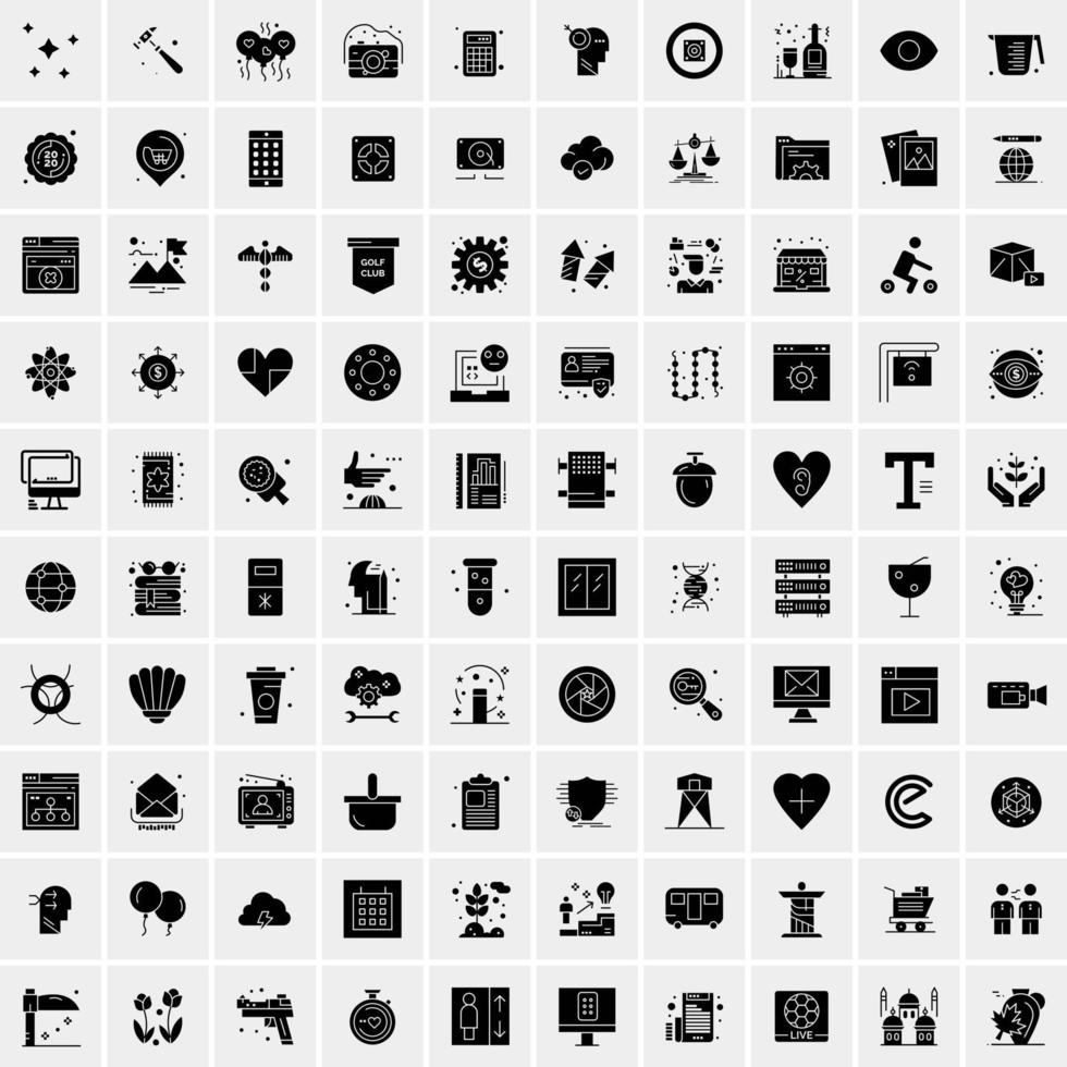 conjunto de 100 iconos de glifos sólidos de negocios vector