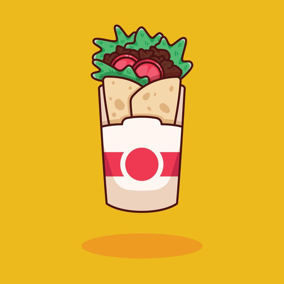 ilustración de kebab de dibujos animados lindo en diseño plano vector