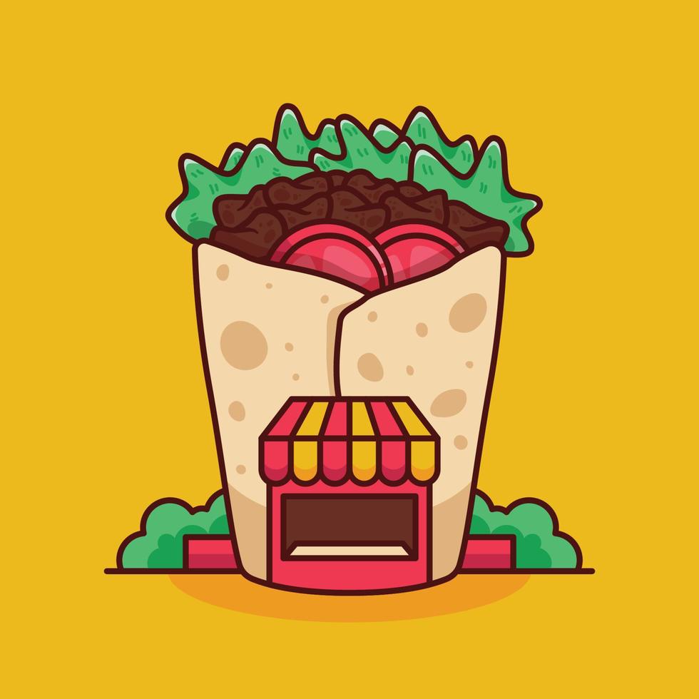 cute cartoon kebab shop illustration in flat design vector