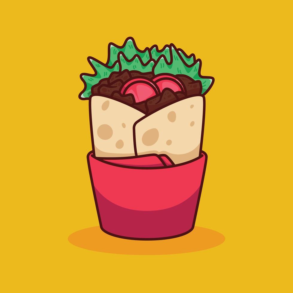 ilustración de kebab de dibujos animados lindo en diseño plano vector