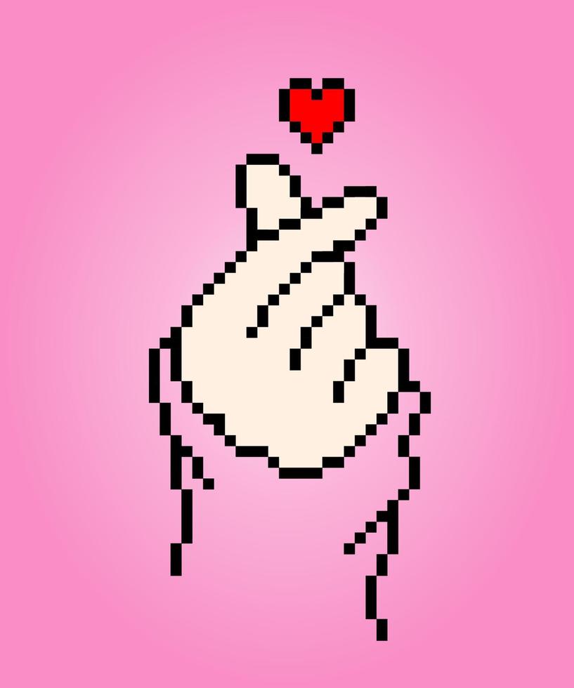 8-bit pixel of Finger heart image. Vector Illustration of pixel art. Korean love sign vector illustration.