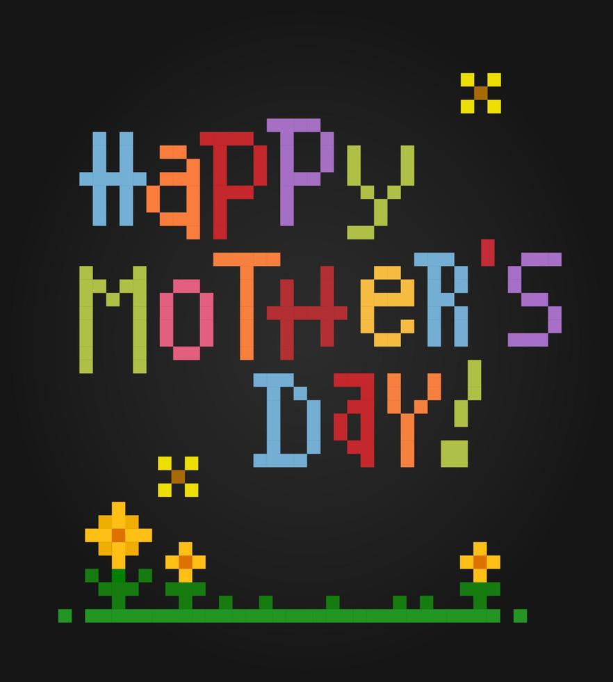 Imagen de píxeles de 8 bits de la tarjeta de felicitación del día de la madre. ilustración de vectores de pixel art.