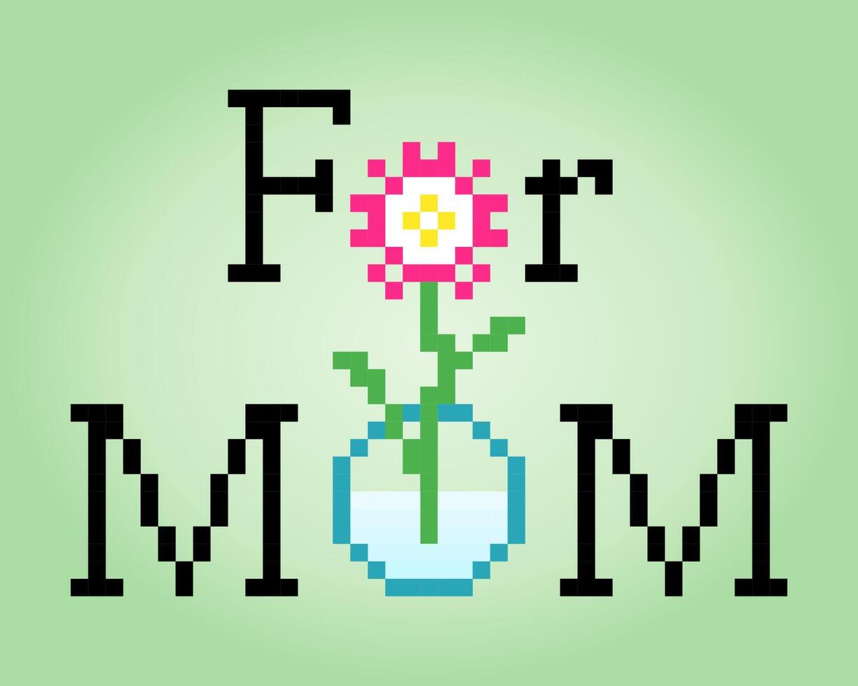 8-bit pixel picture of Mother's Day greeting card. Illustration of pixel art vectors. vector