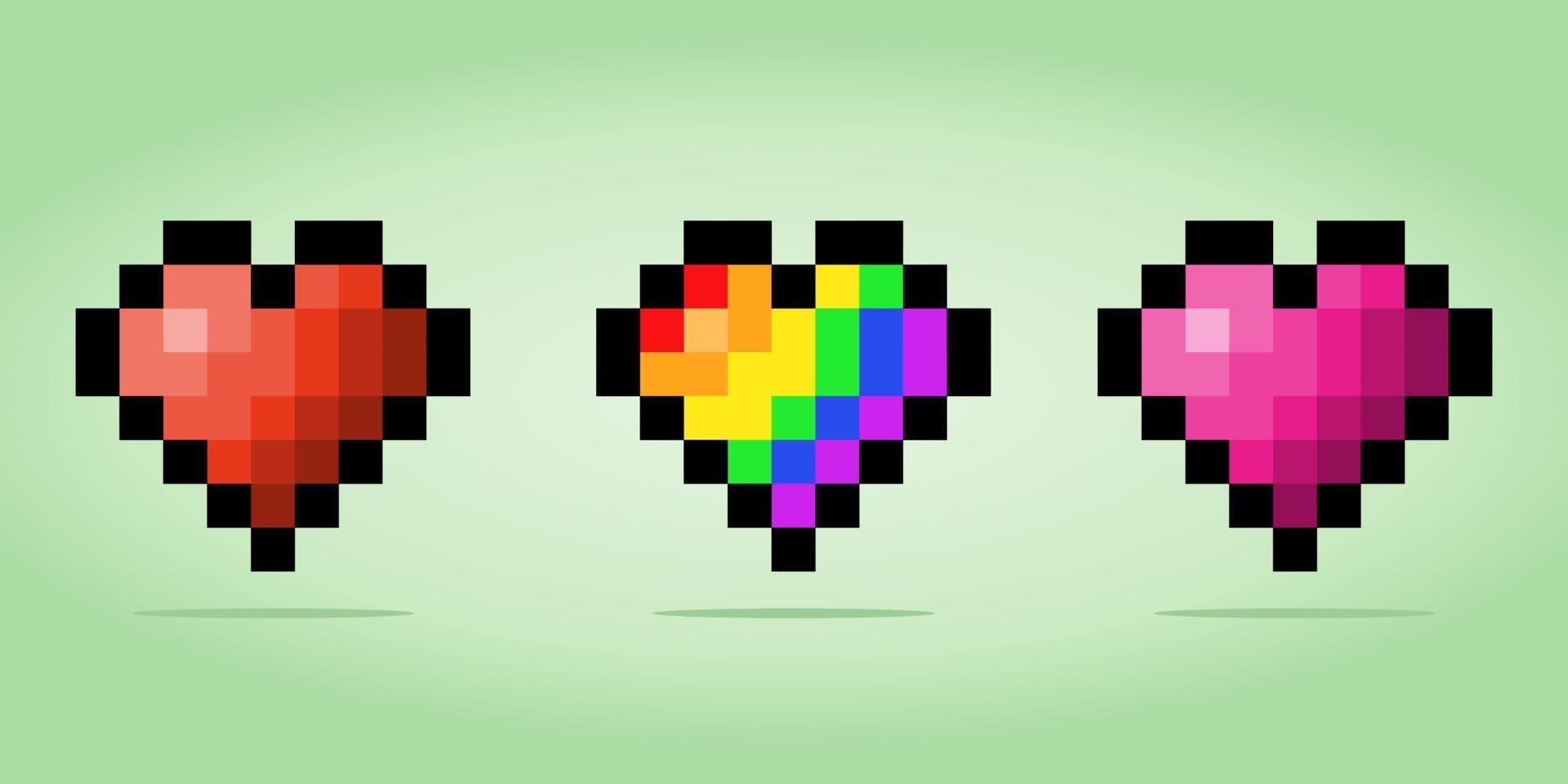 Píxeles de símbolo de corazón de 8 bits. icono de amor en ilustraciones vectoriales vector