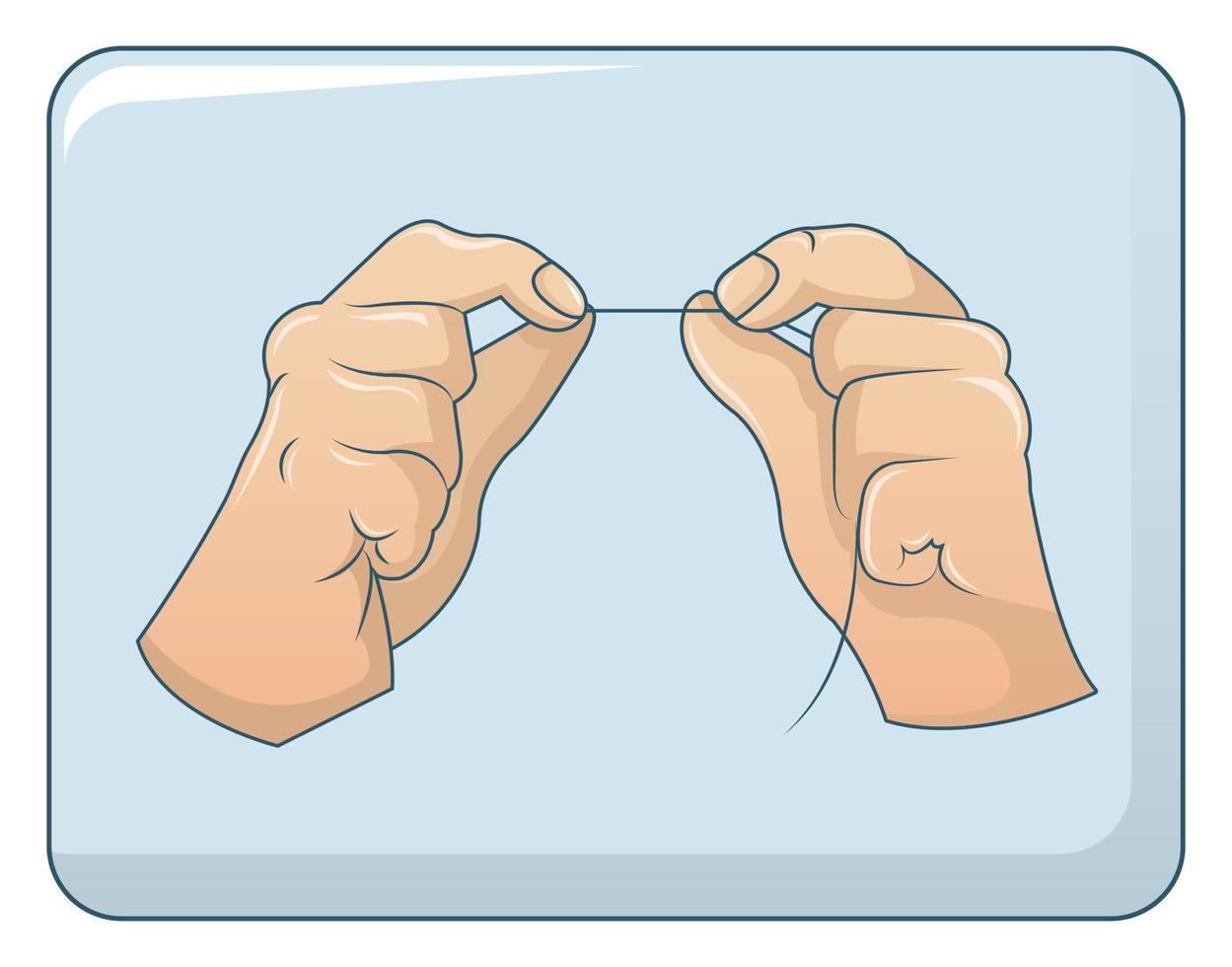 Dental floss in hands concept background, cartoon style vector