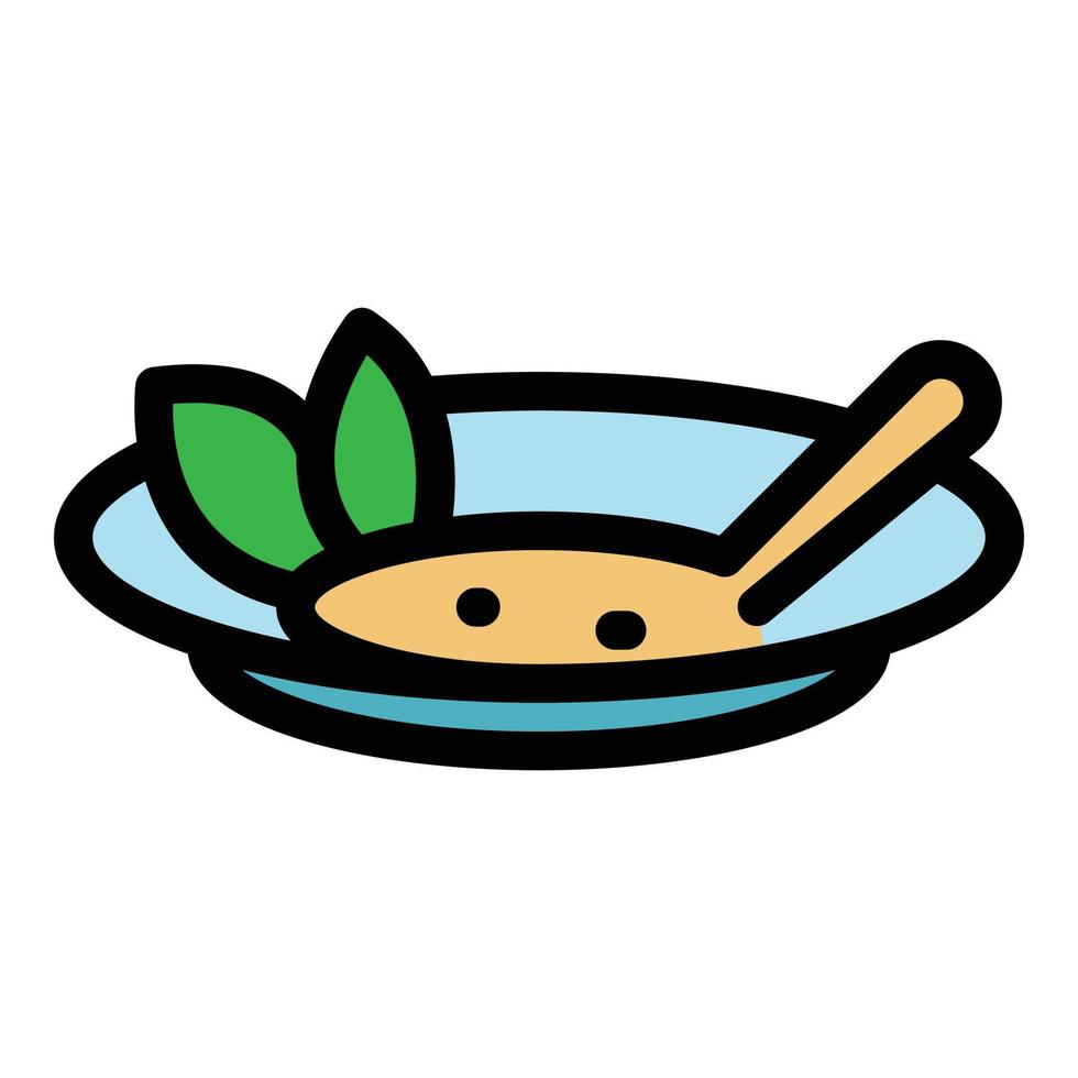 vector de contorno de color de icono de plato de sopa de comida