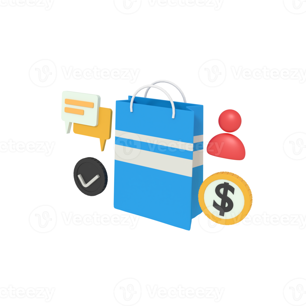 3d Illustration of shopping bag payment png