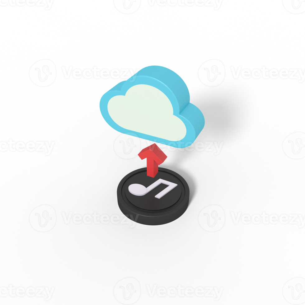 3d illustration of upload music on cloud png