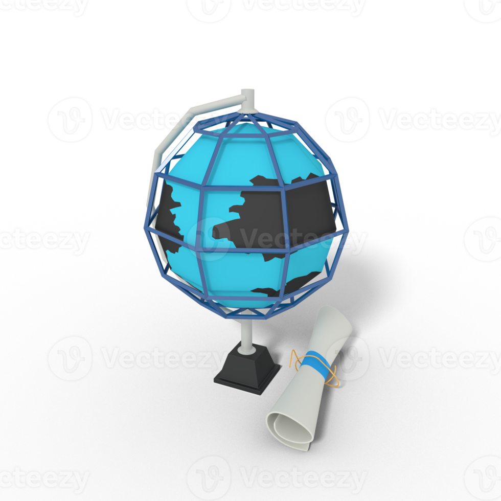 3d illustrazione di globo e carta geografica formazione scolastica png