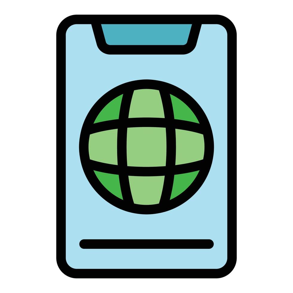 Globe phone icon color outline vector