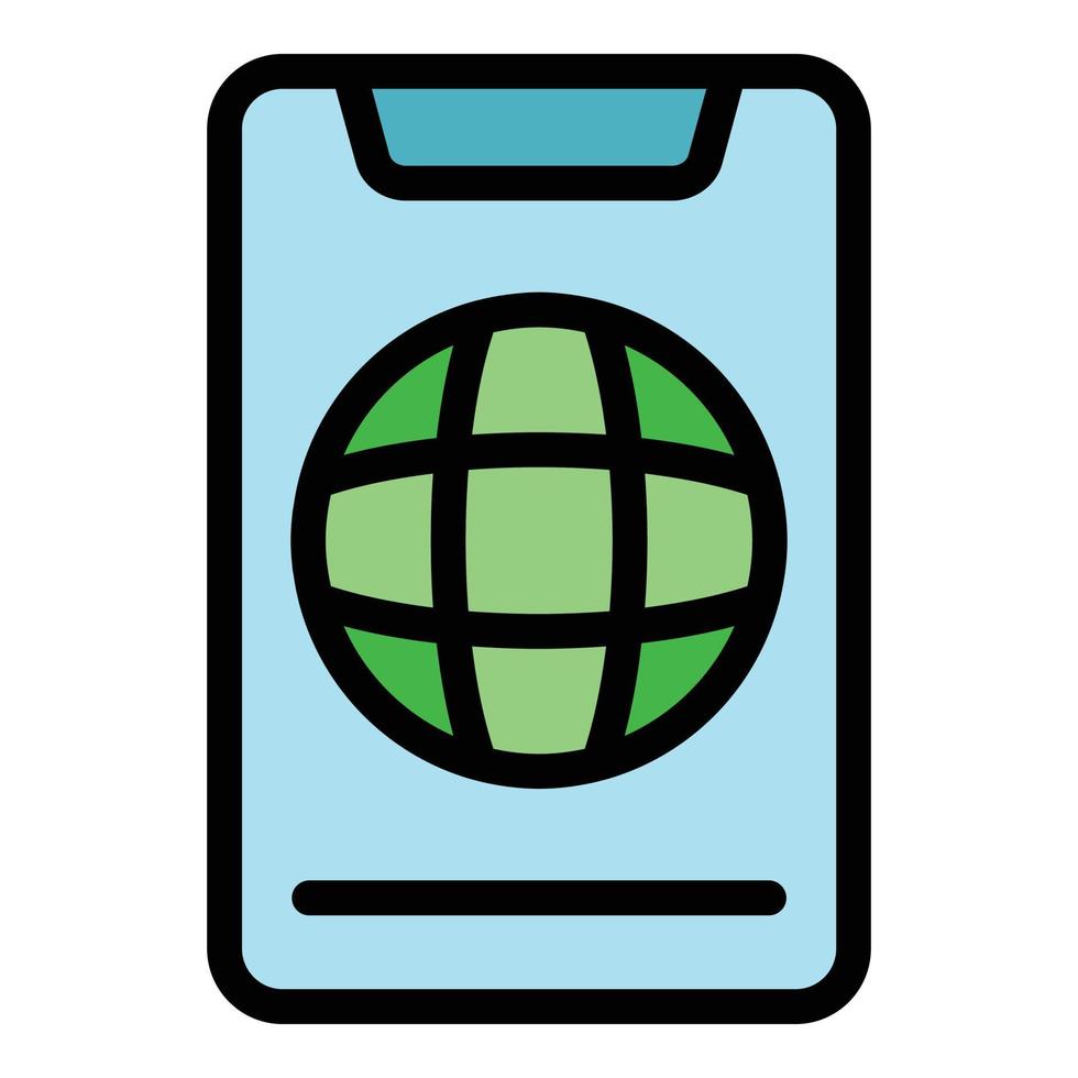 Globe phone icon color outline vector