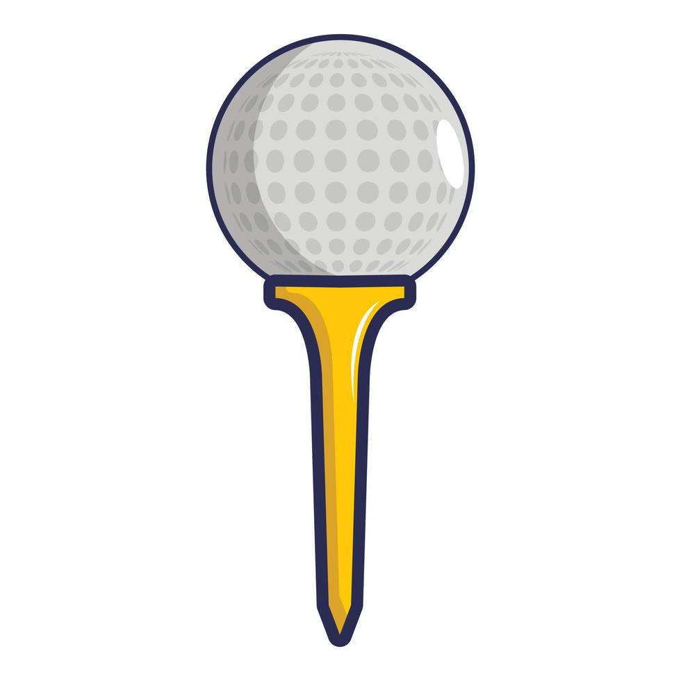 Golf ball on a yellow tee icon, cartoon style vector