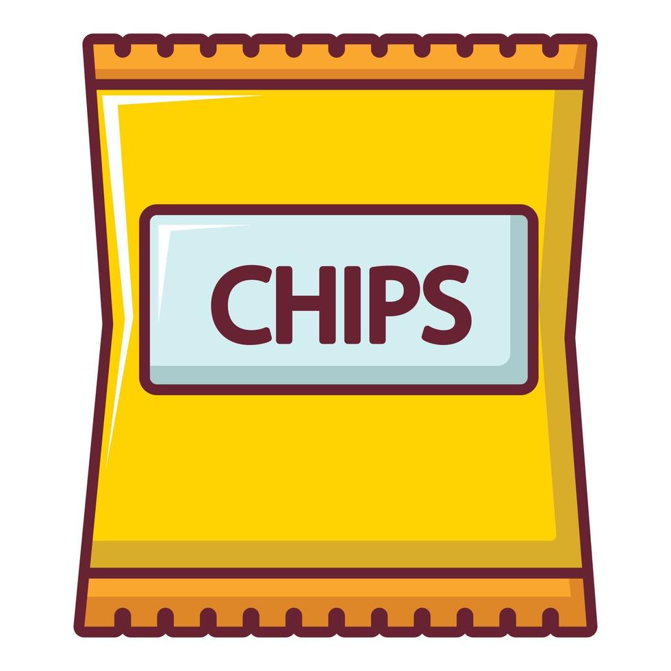Yellow pouch of potato chips icon, cartoon style vector