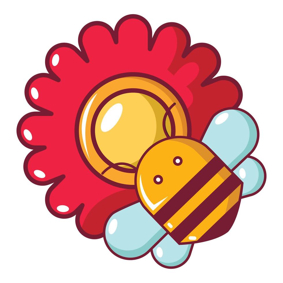 abeja en un icono de flor, estilo de dibujos animados vector