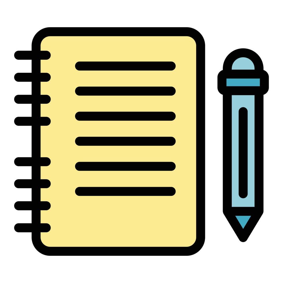 Notebook and pencil icon color outline vector