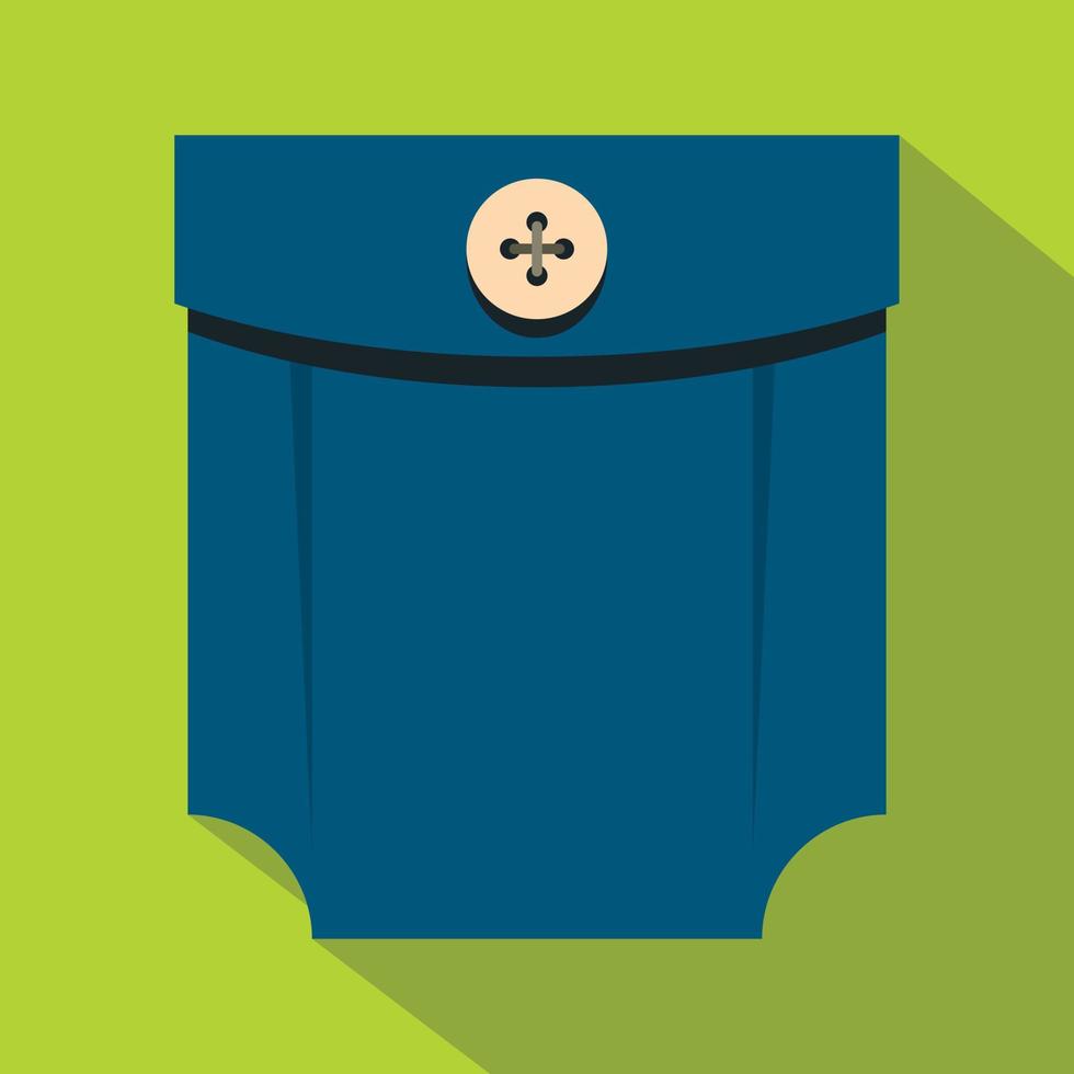 Blue shirt pocket with button icon, flat style vector