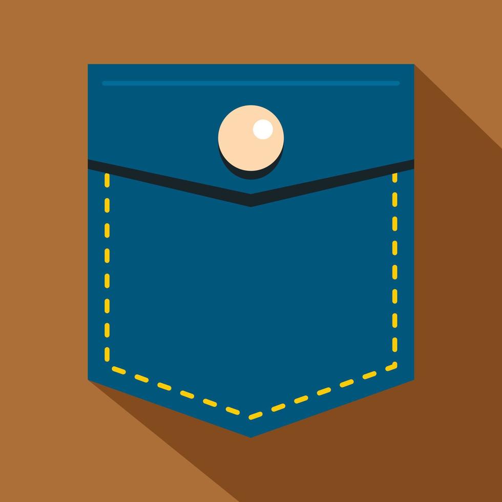 bolsillo de blue jeans con icono de botón, estilo plano vector