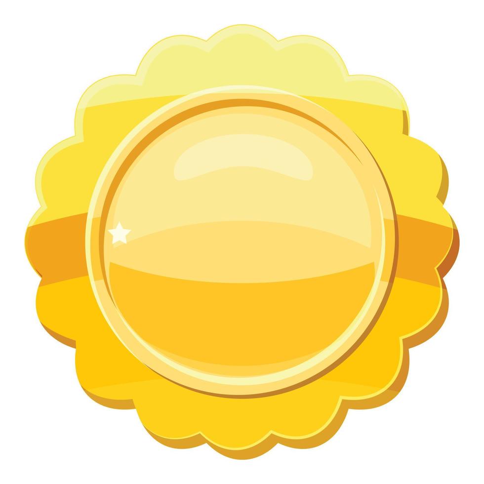 Gold circle metal badge icon, cartoon style vector